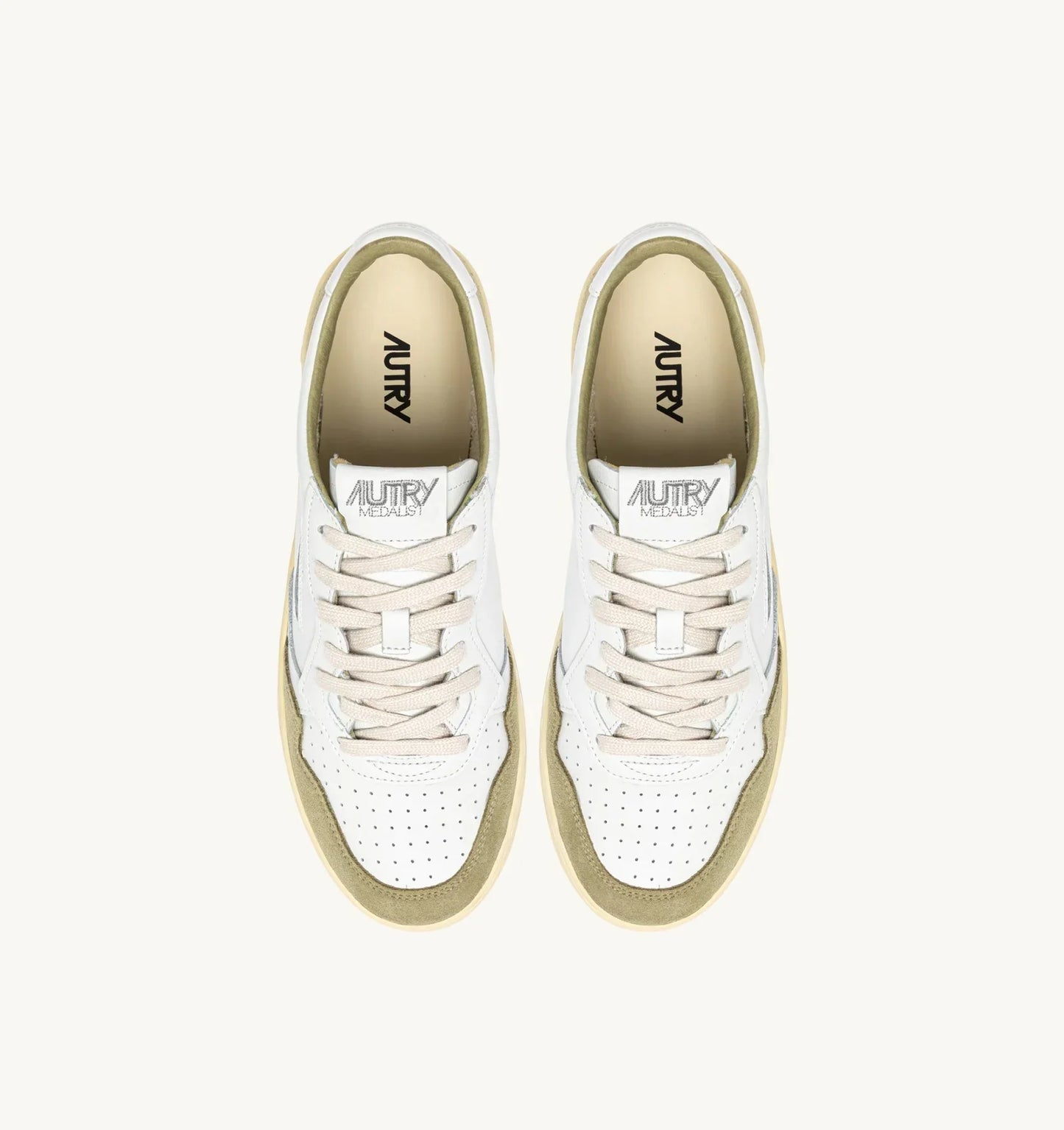 BASKETS MEDALIST LOW EN CUIR BLANC ET DAIM GRAY GREEN